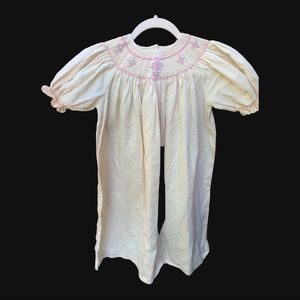 CAROUSEL WEAR  Classic Smocked Yellow Dress with Pink Rose Details - Size 7